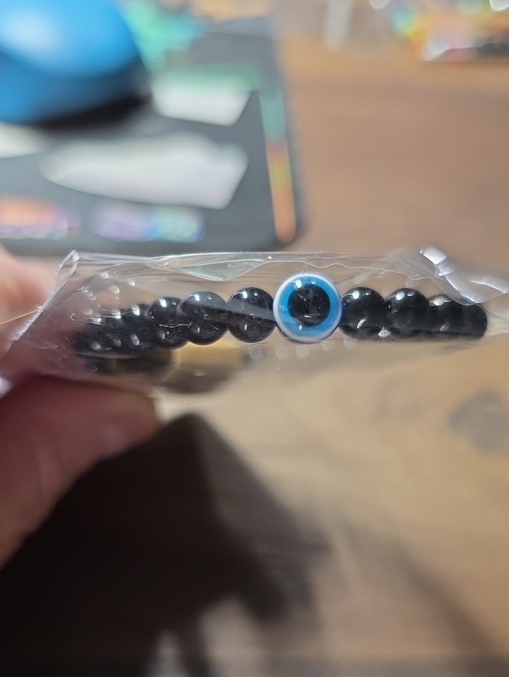 Black Beaded Bracelet with Blue Accent - Fashion Accessory